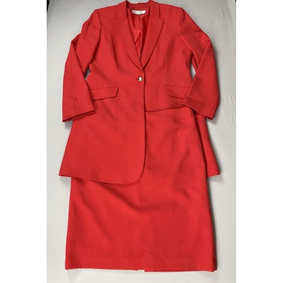 Tahari Arthur S. Levine 2 PC Suit Women’s Skirt 10 Longline Jacket 12 Orange Red - Picture 1 of 16